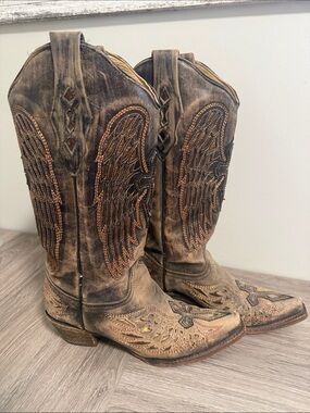 Women’s Brown Leather Coral Snip Toe Boots